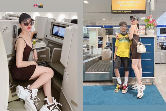 Lệ Quyên lên đồ trẻ trung và nuột nà như gái 20, đưa con trai cưng lên máy bay hạng thương gia bắt đầu kì nghỉ hè