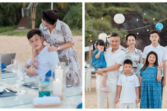 Jennifer Phạm mừng sinh nhật trên bãi biển cùng chồng và các con, Bảo Nam khác lạ vì một chi tiết