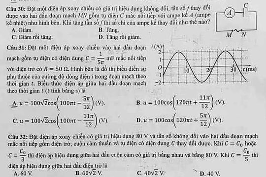 Đề thi và gợi ý đáp án Vật lý tốt nghiệp THPT 2022