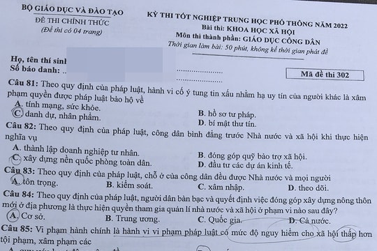 Đề và gợi ý đáp án Lịch sử, Địa lý, Giáo dục công dân