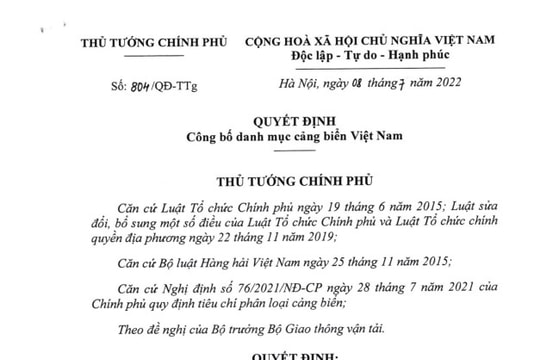 Cảng biển Hải Phòng và cảng biển Bà Rịa - Vũng Tàu được xếp loại đặc biệt