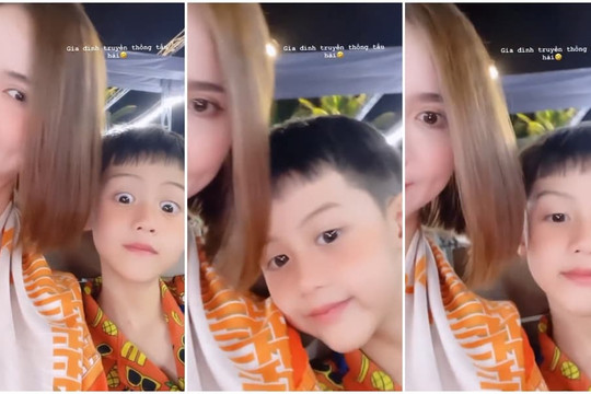 Huyền Lizzie hiếm hoi khoe cận mặt nhan sắc con trai, 'tấu hài' vẫn đẹp xỉu khiến dân tình mê mệt
