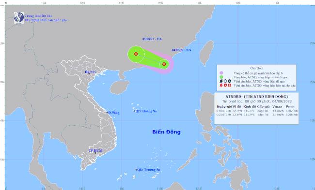Vùng áp thấp trên khu vực Bắc Biển Đông đã mạnh lên thành áp thấp nhiệt đới