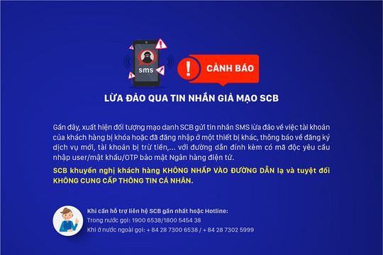 SCB cảnh báo lừa đảo qua tin nhắn giả mạo