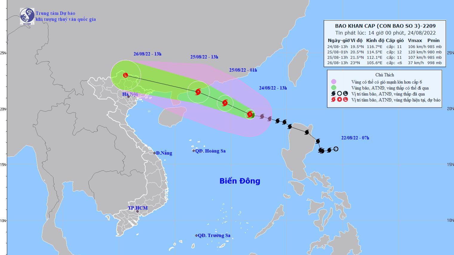 Từ chiều 25/8, ven biển Quảng Ninh- Hải Phòng khả năng có gió giật cấp 6-7