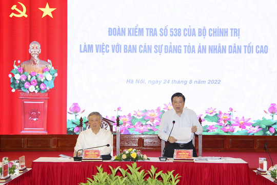 Đoàn Kiểm tra Bộ Chính trị làm việc với Ban Cán sự đảng TANDTC