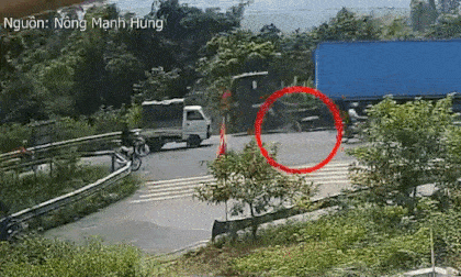 Nam thanh niên thoát chết trong gang tấc khi cố vượt ẩu ngay trước đầu xe container