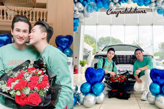 Hà Trí Quang cùng bạn trai đồng giới đi nhận xế hộp mới, 'nửa kia' gửi lời ngọt ngào tới nam diễn viên
