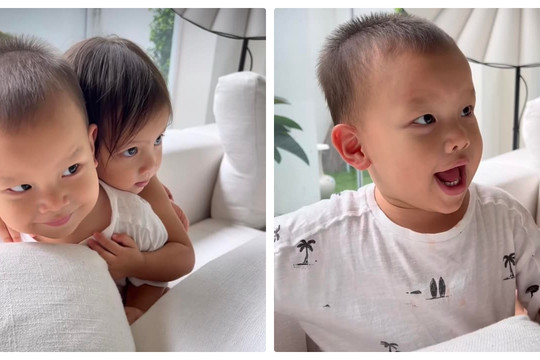Tan chảy với khoảnh khắc cặp sinh đôi nhà Hà Hồ ôm hôn tình thương mến thương, Leon còn giả tiếng xe cứu hỏa cực hài