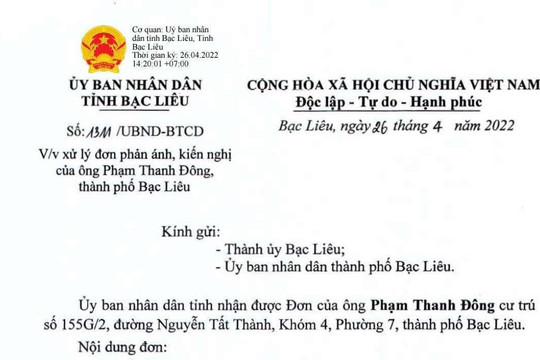 UBND TP Bạc Liêu “ngâm” đơn tố cáo của công dân đến bao giờ?