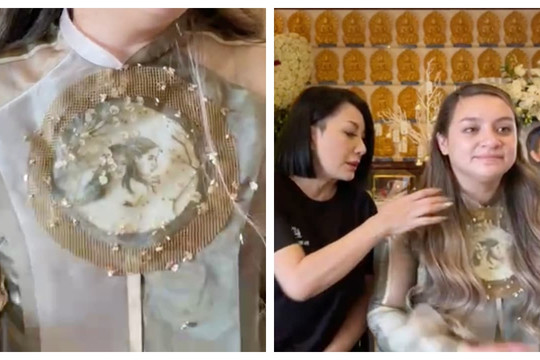 Con gái Phi Nhung gây xúc động với bộ áo dài đặc biệt trong lễ giỗ đầu của mẹ mình
