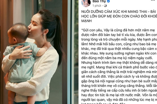 Bảo Thy viết tâm thư nói về quá trình nuôi con, tiết lộ ông xã cùng quý tử là ánh sáng và năng lượng giúp cô vượt qua tiêu cực