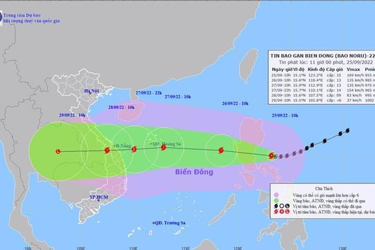 Bão Noru giật trên cấp 17 tiến nhanh vào Biển Đông; đổ bộ Huế-Bình Định ngày 28/9