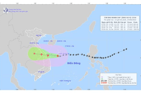 Tin bão khẩn cấp: Bão số 4 cách đất liền 270km, vùng gần tâm bão mạnh cấp 14-15