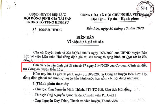 Long An: Yêu cầu tỉnh nhưng huyện ban hành Kết luận định giá tài sản