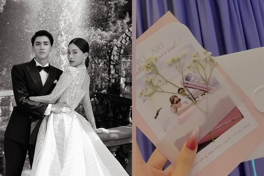 Cận cảnh thiệp cưới của Bình An - Phương Nga: Cô dâu chú rể cực ngầu, còn trang trí thêm hoa tươi xinh xắn