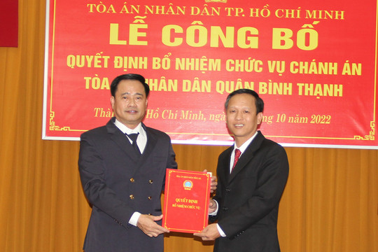 TPHCM: Bổ nhiệm chức vụ Chánh án TAND quận Bình Thạnh