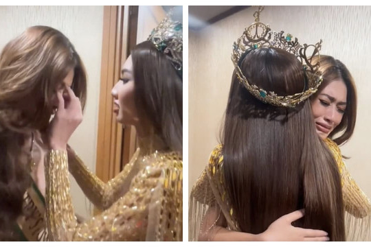 Thiên Ân khóc nức nở, ôm chặt Thùy Tiên vì không tin mình trượt top 10 Miss Grand International 2022