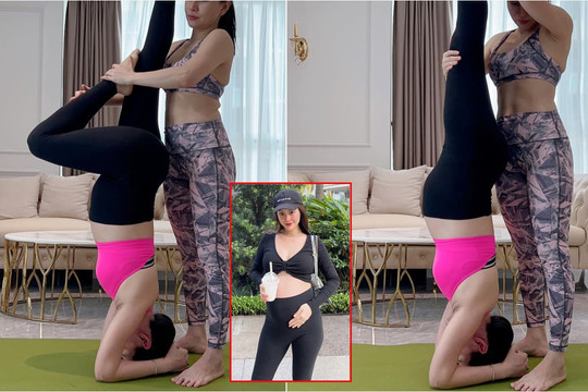 Bụng bầu 'vượt mặt', Á hậu Diễm Trang vẫn thực hiện động tác yoga 'trồng cây chuối' cực khó