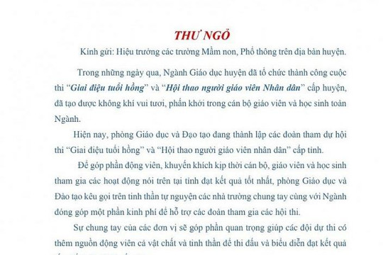 Xôn xao việc Trưởng phòng GD&ĐT huyện viết thư ngỏ “xin tiền” các trường
