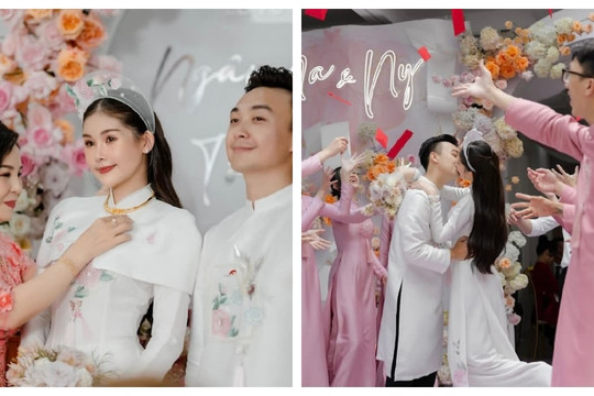 Ảnh HD lung linh ngày vu quy của Hoa hậu Lê Âu Ngân Anh: Cô dâu chú rể hôn nhau đắm đuối, được tặng nhiều vàng