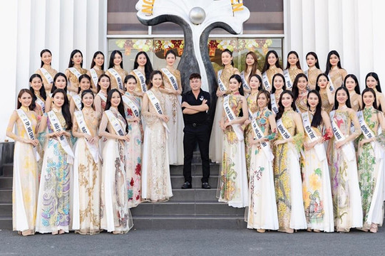 Mãn nhãn áo dài của Tommy Nguyễn cho thí sinh Hoa hậu du lịch trước đêm chung kết