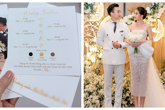 Thiệp cưới hé lộ loạt quy định nghiêm ngặt trong hôn lễ của Hoa hậu Lê Âu Ngân Anh