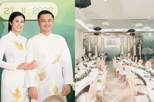 Không gian lễ ăn hỏi với 500 bông sen của Hoa hậu Ngọc Hân