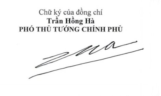 Chữ ký của 2 Phó Thủ tướng Trần Hồng Hà và Trần Lưu Quang