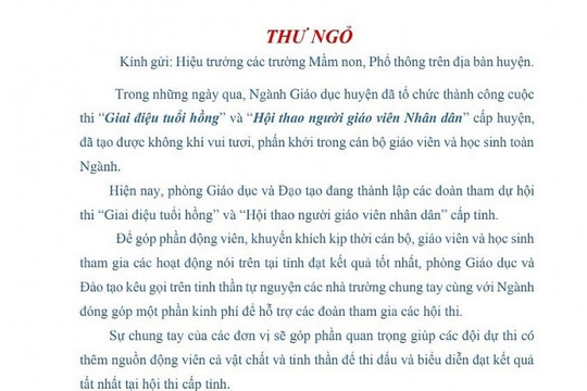 Trưởng phòng giáo dục huyện viết thư ngỏ "xin tiền" bị kỷ luật