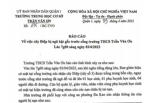 Trường Trần Văn Ơn chi hơn 15 triệu đồng hỗ trợ các nạn nhân vụ bật gốc cây