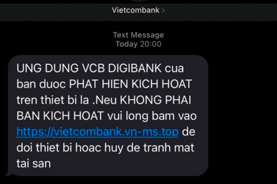 Tuyệt đối không bấm vào đường link giả mạo tin nhắn ngân hàng