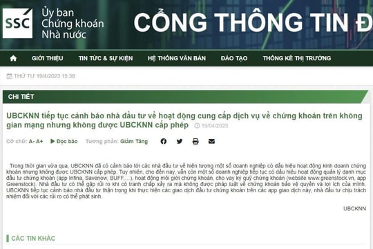 Tiếp tục cảnh báo nhà đầu tư về dịch vụ chứng khoán trên không gian mạng