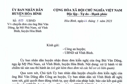 UBND huyện Hòa Bình (Bạc Liêu): Chỉ đạo làm rõ vụ tái chiếm tài sản sau thi hành án