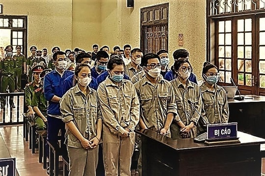 Các bị cáo trong đường dây làm giả giấy tờ lĩnh án