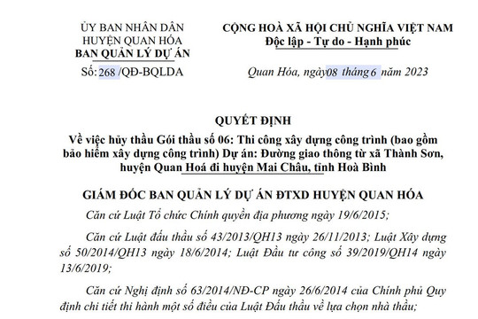 Phê duyệt E-HSMT không đảm bảo, gói thầu 49 tỷ đồng bị hủy