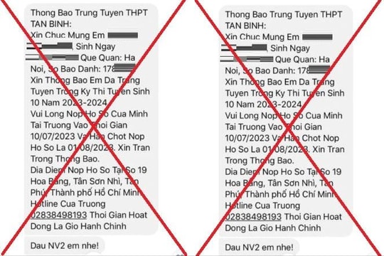 Cảnh báo tin nhắn giả mạo thông báo trúng tuyển lớp 10 