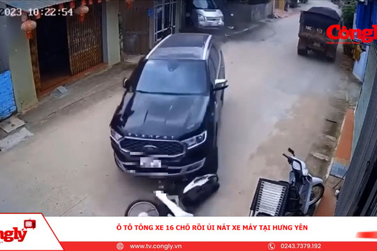 Ô tô tông xe 16 chỗ rồi ủi nát xe máy tại Hưng Yên