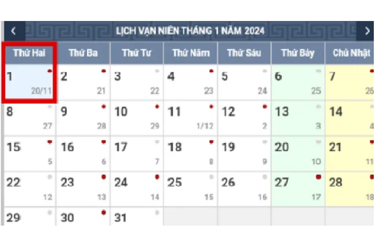 Lịch nghỉ Tết Dương lịch 2024