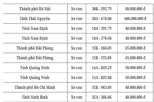 Đấu giá biển số chiều 10/10: Chốt giá cao nhất 680 triệu