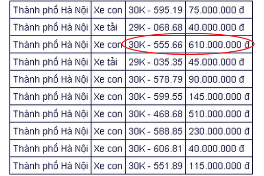 Đấu giá biển số ngày 11/10: 30K-555.66 chốt giá 610 triệu đồng