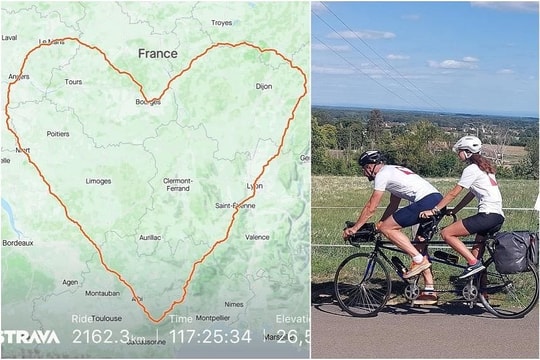Cha và con gái lập kỷ lục thế giới đạp xe hơn 2.000km để vẽ 'trái tim' khổng lồ