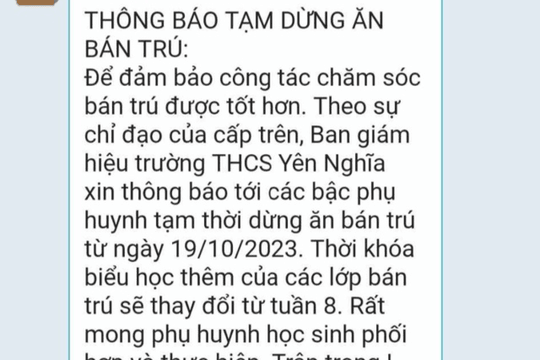 Trường THCS Yên Nghĩa tiếp tục tổ chức bán trú từ ngày 23/10