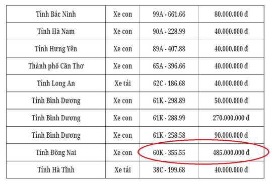 Đấu giá biển số chiều 25/10: Số biển trúng đấu giá bằng mức tiền cọc chiếm đa số