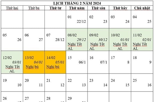 Dự kiến các ngày nghỉ lễ, Tết năm 2024