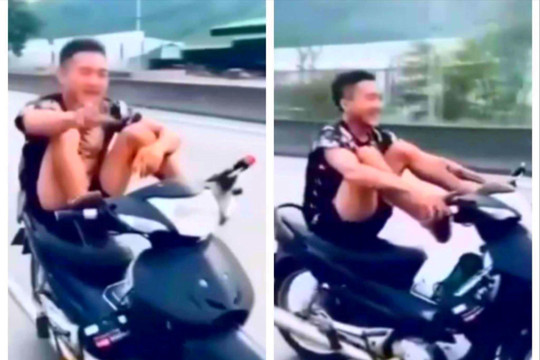 Công an triệu tập nam thanh niên điều khiển xe máy bằng chân