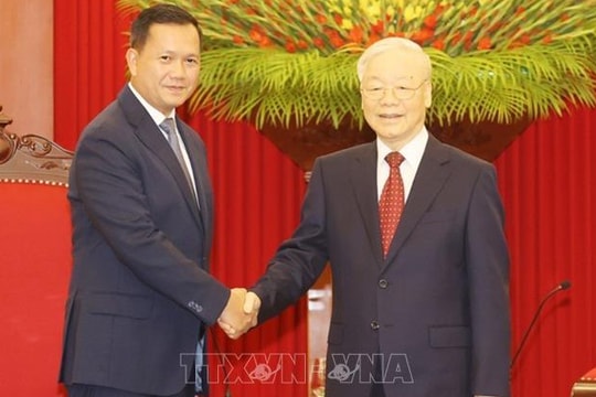 Tổng Bí thư Nguyễn Phú Trọng tiếp Thủ tướng Campuchia Hun Manet