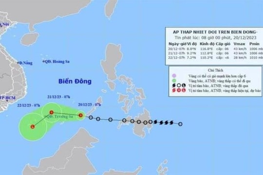 Áp thấp nhiệt đới suy yếu, đi vào Biển Đông