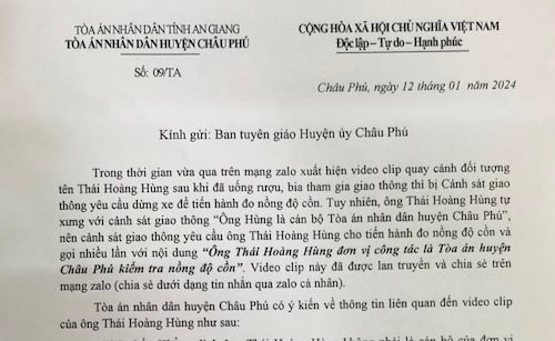 Người đàn ông vi phạm nồng độ cồn không phải là cán bộ TAND huyện Châu Phú