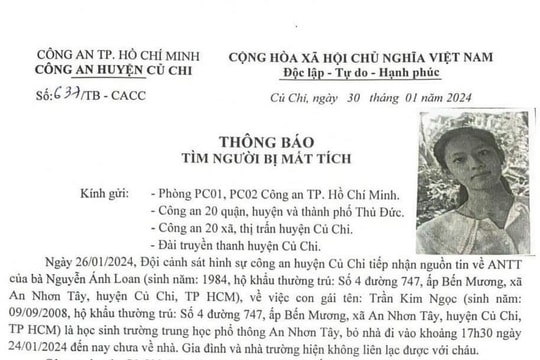 Nữ sinh lớp 8 mất tích sau khi đi học thêm